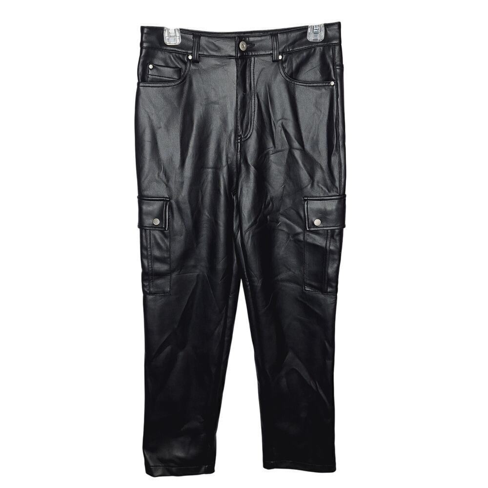 Avec Les Filles Gabi Faux Leather Pant Cargo Utility Small High Rise Straight - Picture 3 of 12